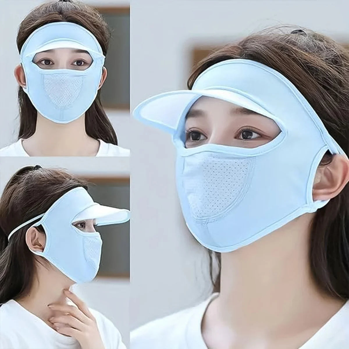 Full Face UV Protection Cap with Built-in Mask and Wide Brim Visor – Breathable (1 Pc)