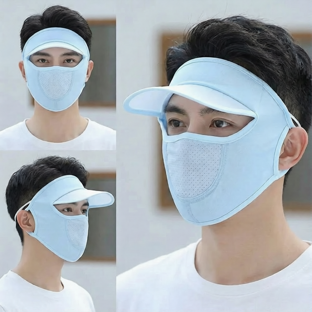 Full Face UV Protection Cap with Built-in Mask and Wide Brim Visor – Breathable (1 Pc)