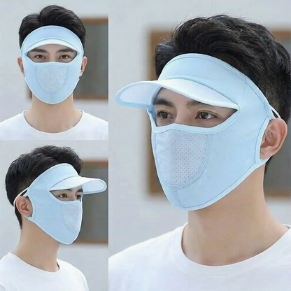 Full Face UV Protection Cap with Built-in Mask and Wide Brim Visor – Breathable (1 Pc)
