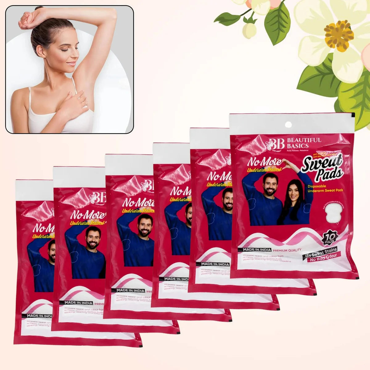 Basics Underarms Sweat Pads Disposable (Pkts 6x 60 Pcs Set)